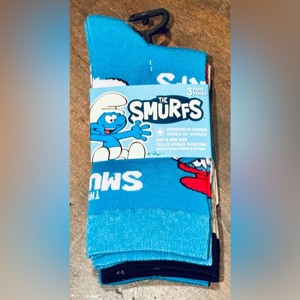 The Smurfs Kids 3-Pack of Crew Socks Size 5-7